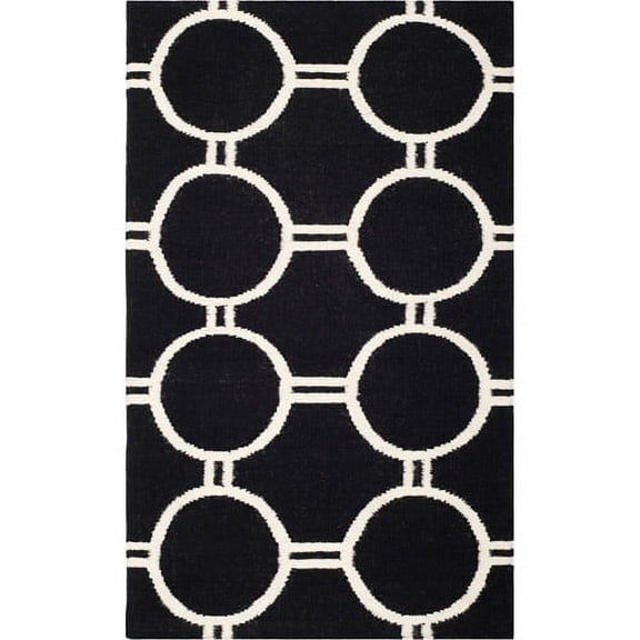 SAFAVIEH Dhurrie Sloane Geometric Circles Wool Area Rug, Black/Ivory, 8' x 10'