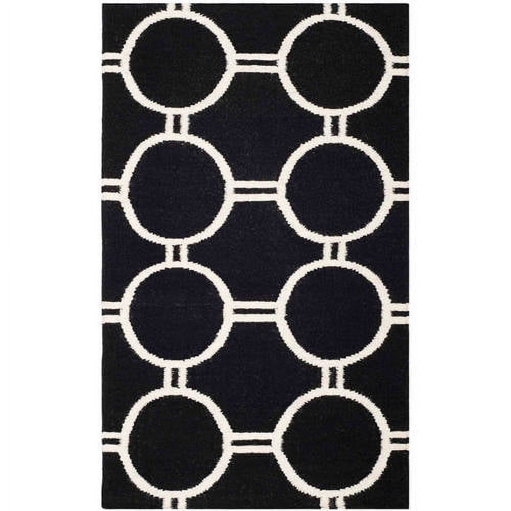 Black and Ivory Geometric Wool 9' x 12' Area Rug