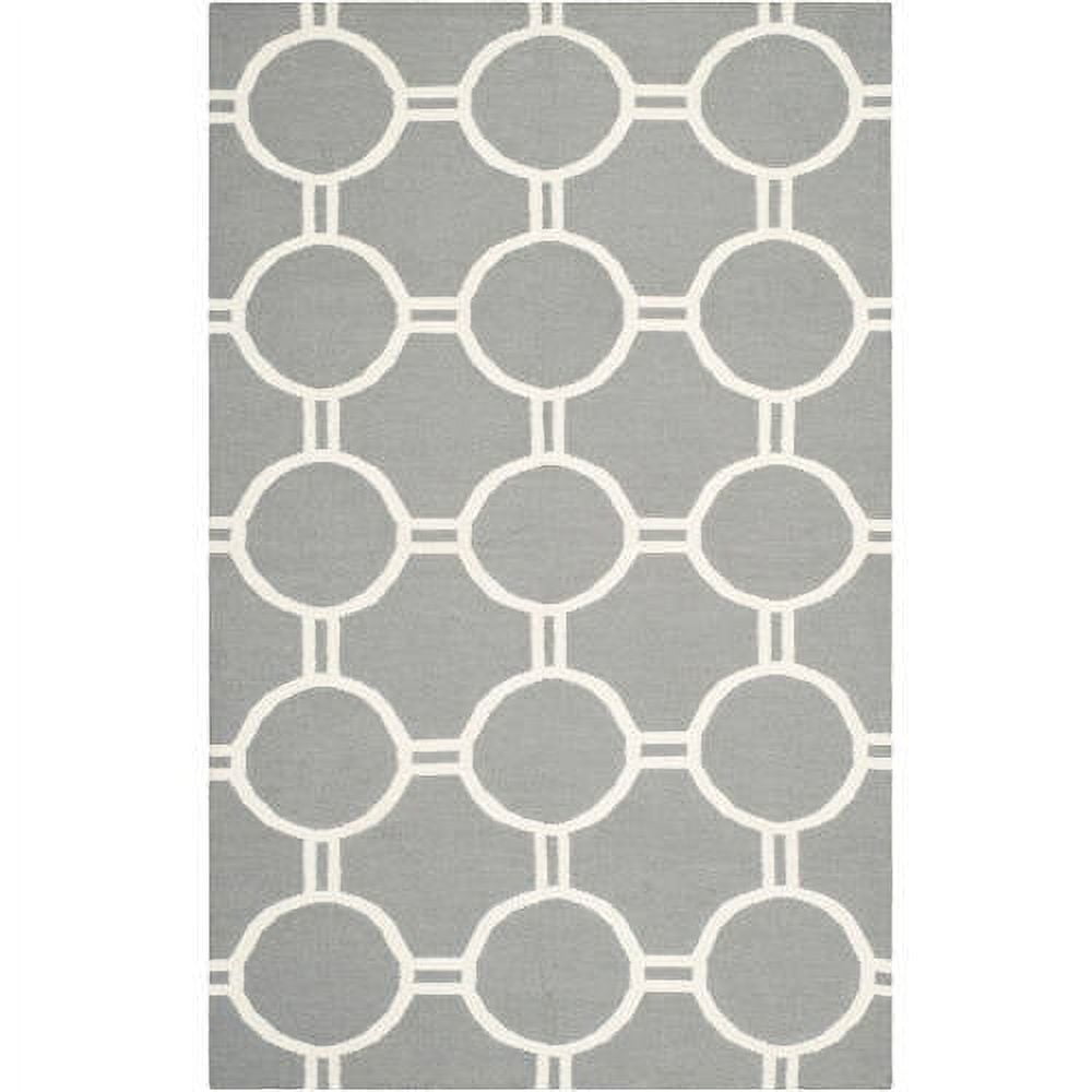 SAFAVIEH Dhurrie Sloane Geometric Circles Wool Area Rug, Grey/Ivory, 6' x 9'
