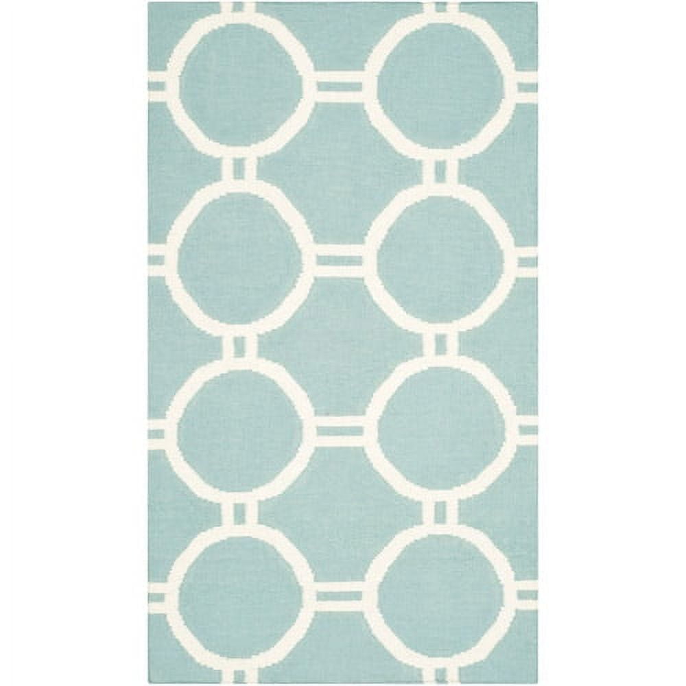 Light Blue and Ivory Geometric Wool 6' x 9' Area Rug