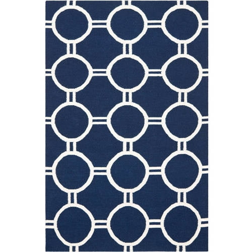 Handwoven Geometric Navy & Ivory Wool Area Rug, 4' x 6'