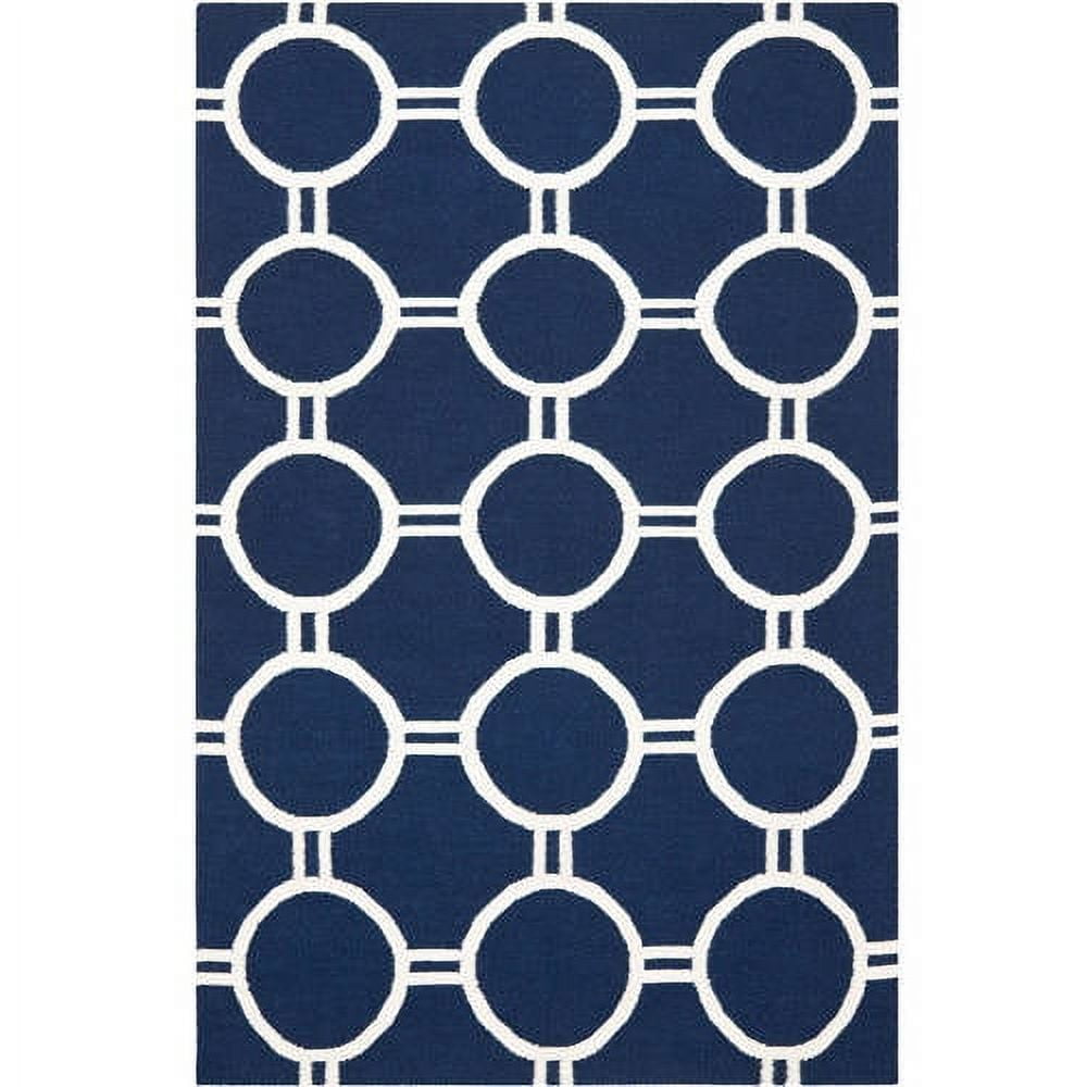 Handwoven Geometric Navy & Ivory Wool Area Rug, 4' x 6'