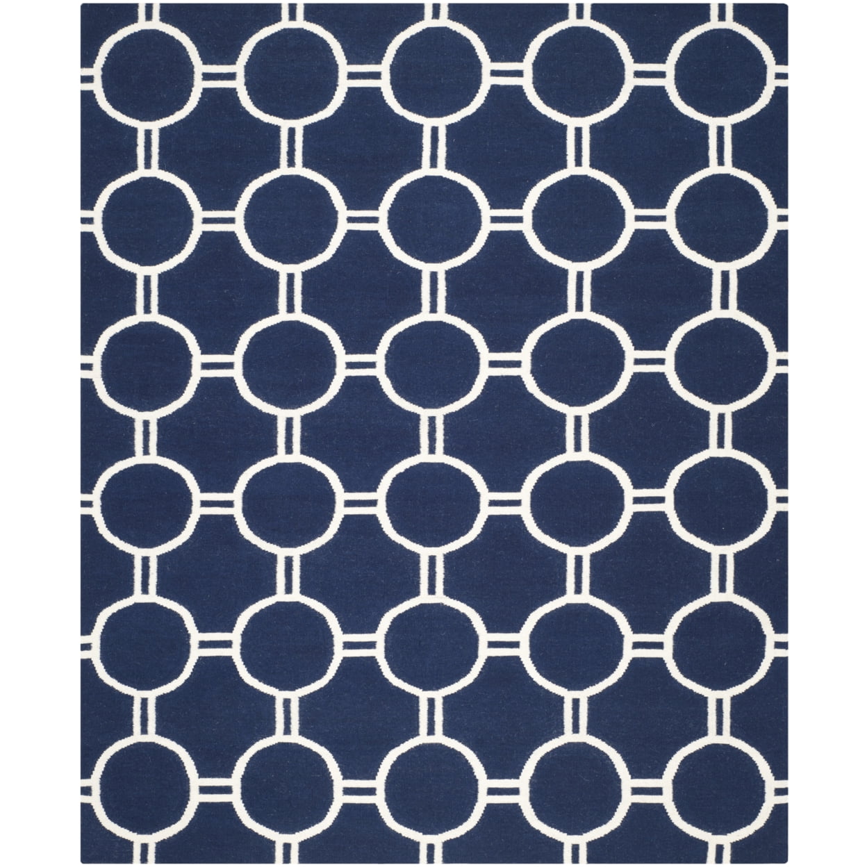 Handmade Navy & Ivory Geometric Wool Square Rug, 6' x 9'