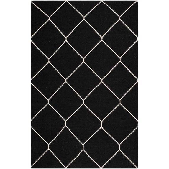 SAFAVIEH Dhurrie Solomon Geometric Moroccan Wool Area Rug, Black/Ivory, 5' x 8'