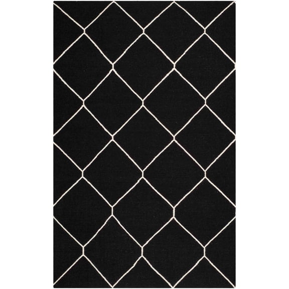 SAFAVIEH Dhurrie Solomon Geometric Moroccan Wool Area Rug, Black/Ivory, 5' x 8'