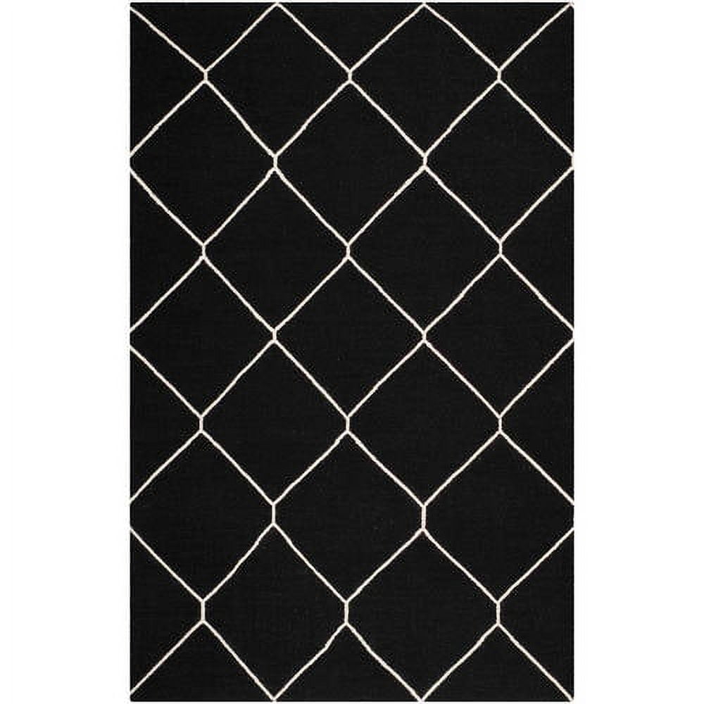 Handmade Black Geometric Wool 6' x 9' Flat Woven Rug