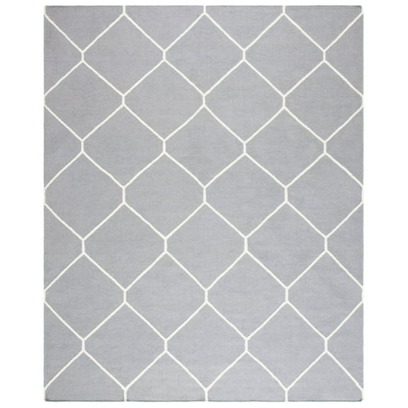 SAFAVIEH Dhurrie Solomon Geometric Moroccan Wool Area Rug, Grey/Ivory, 4' x 6'