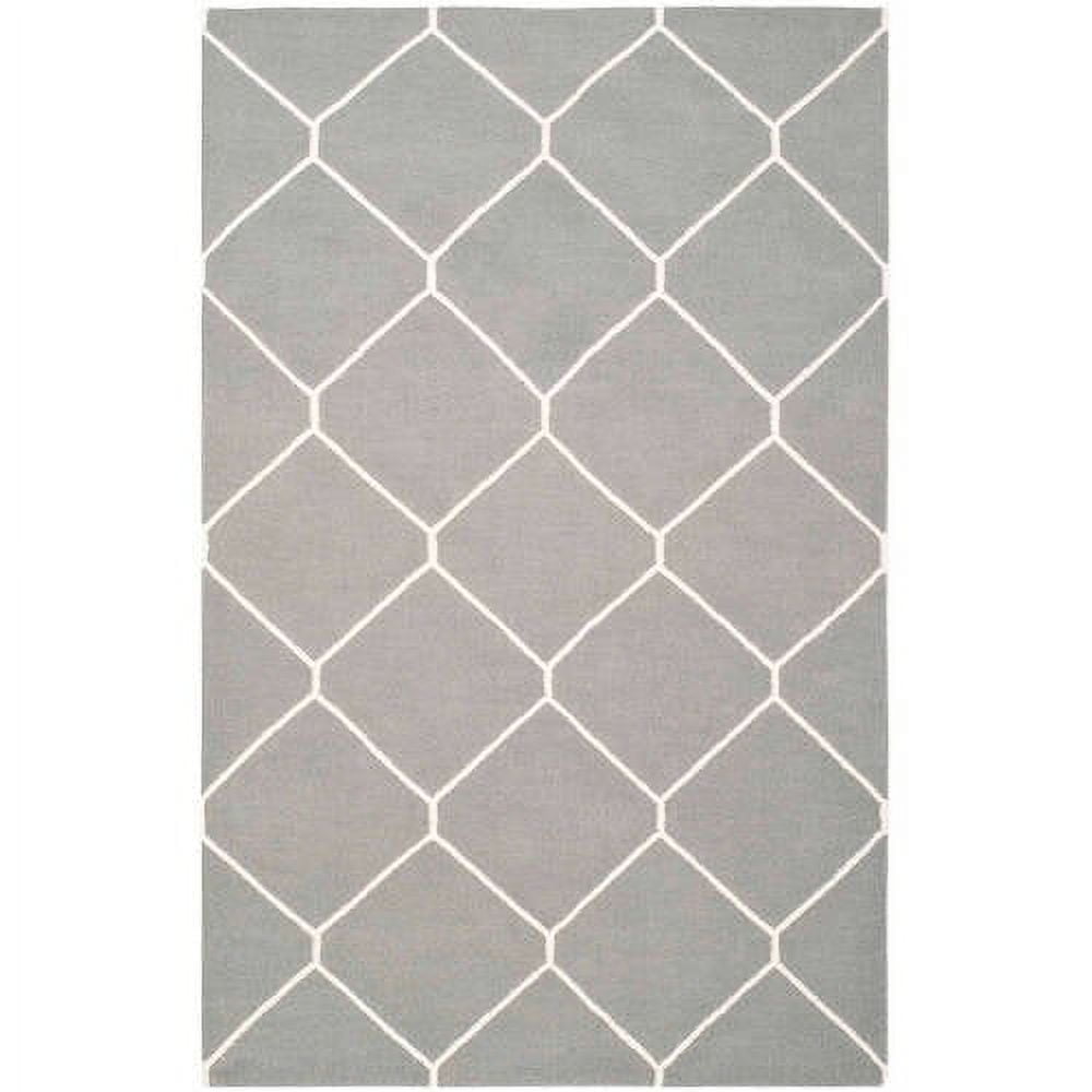 Handwoven Ivory Wool Square Flatweave Rug - 5'x8'