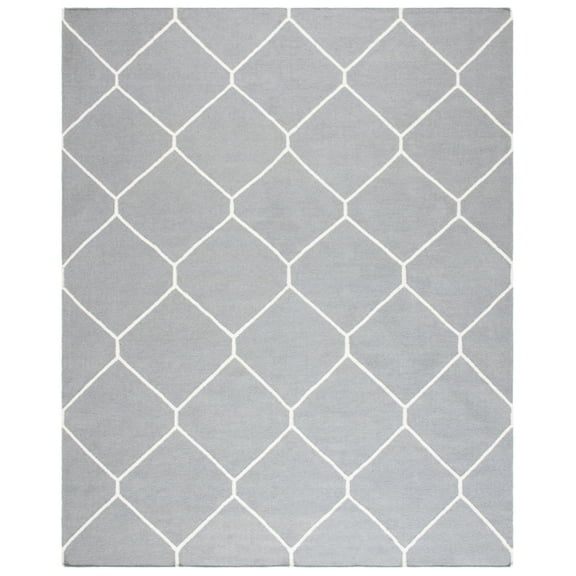 SAFAVIEH Dhurrie Solomon Geometric Moroccan Wool Area Rug, Grey/Ivory, 8' x 10'