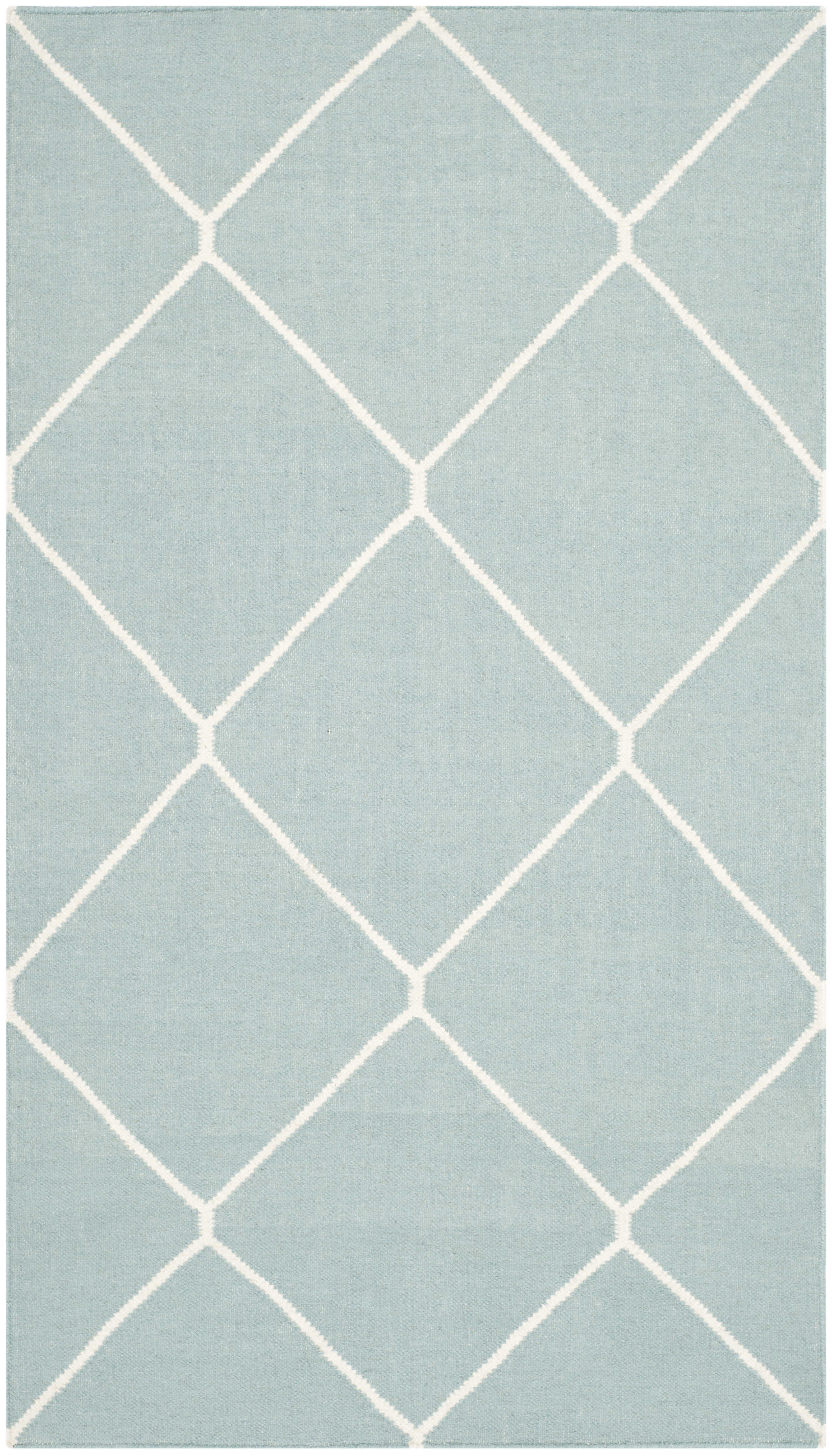 Light Blue and Ivory Geometric Wool Area Rug, 3' x 5'
