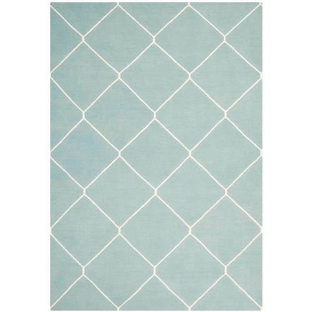 Light Blue and Ivory Geometric Wool Area Rug, 5' x 8'