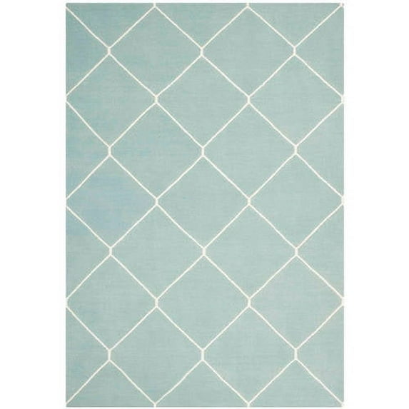 SAFAVIEH Dhurrie Solomon Geometric Moroccan Wool Area Rug, Light Blue/Ivory, 6' x 9'