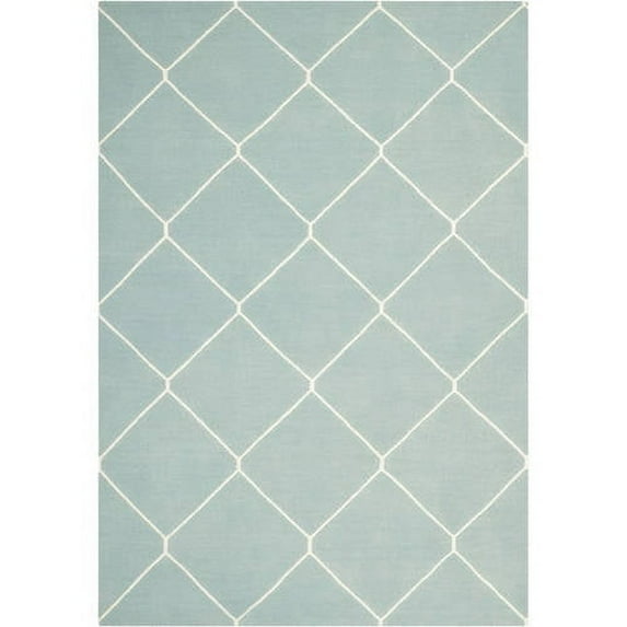 SAFAVIEH Dhurrie Solomon Geometric Moroccan Wool Area Rug, Light Blue/Ivory, 9' x 12'