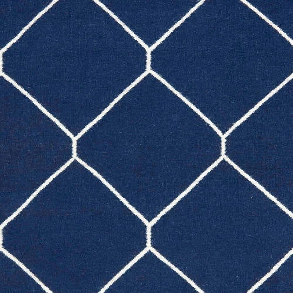 Navy and Ivory Geometric Wool Flat Woven Rectangular Rug