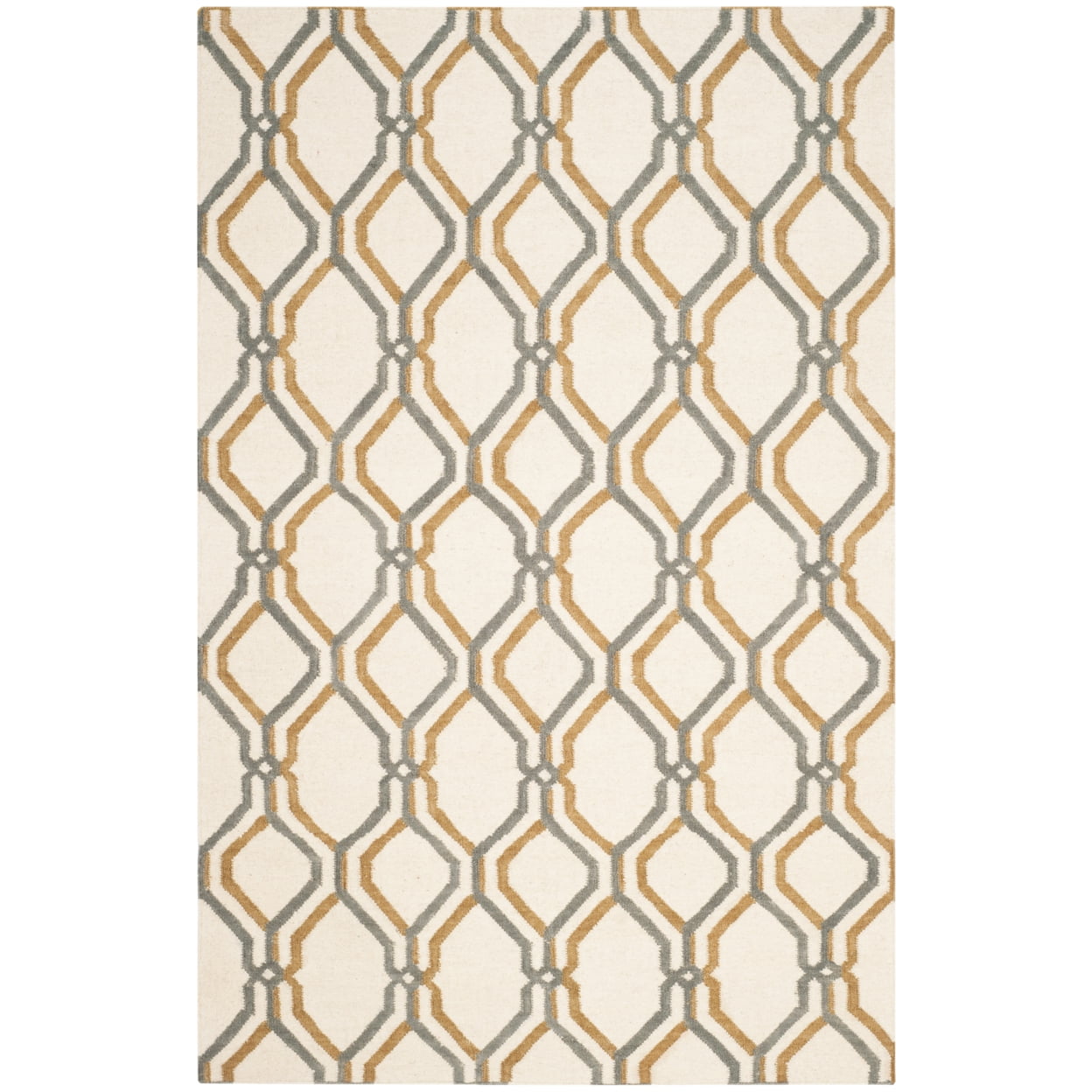 Ivory and Gray Geometric Wool Flat Woven Area Rug