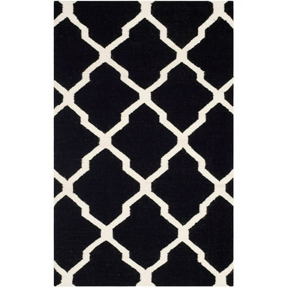 SAFAVIEH Dhurrie Tabitha Geometric Moroccan Wool Area Rug, Black/Ivory, 3' x 5'