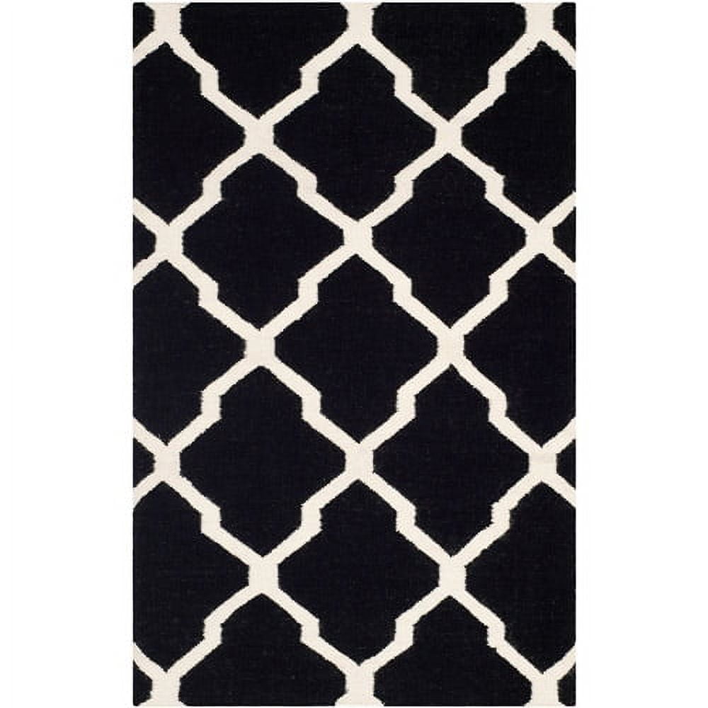 Black and Ivory Geometric Wool Flatweave Rug, 4' x 6'
