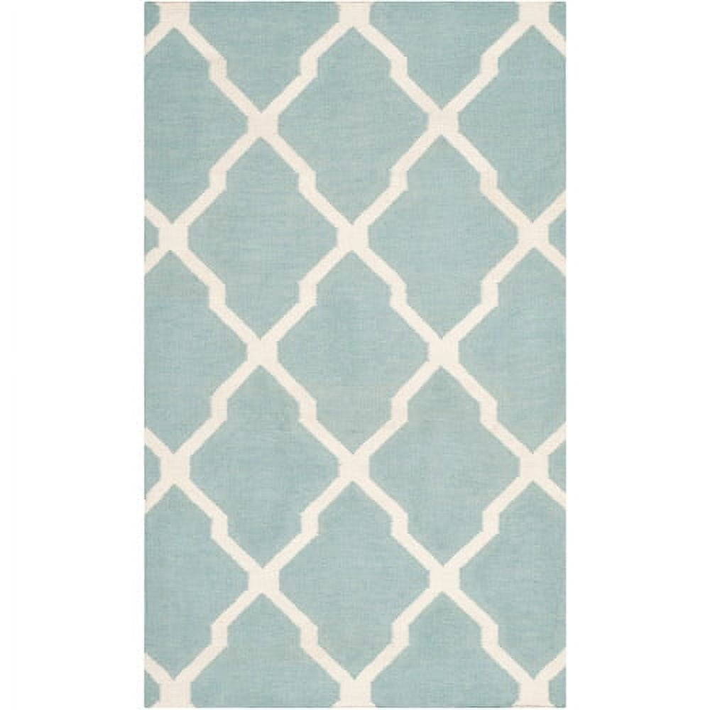 Handmade Light Blue and Ivory Wool Geometric Area Rug, 4' x 6'