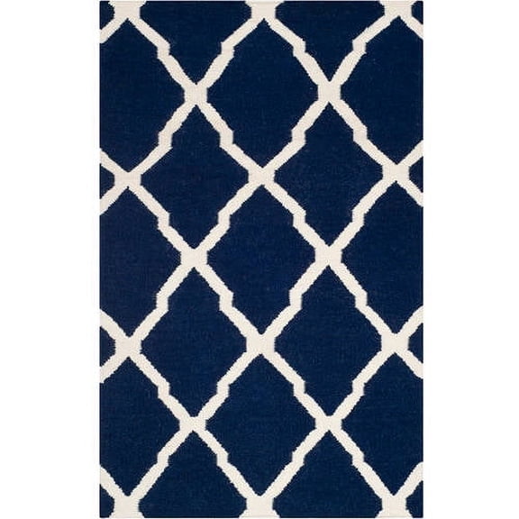 SAFAVIEH Dhurrie Tabitha Geometric Moroccan Wool Area Rug, Navy/Ivory, 4' x 6'