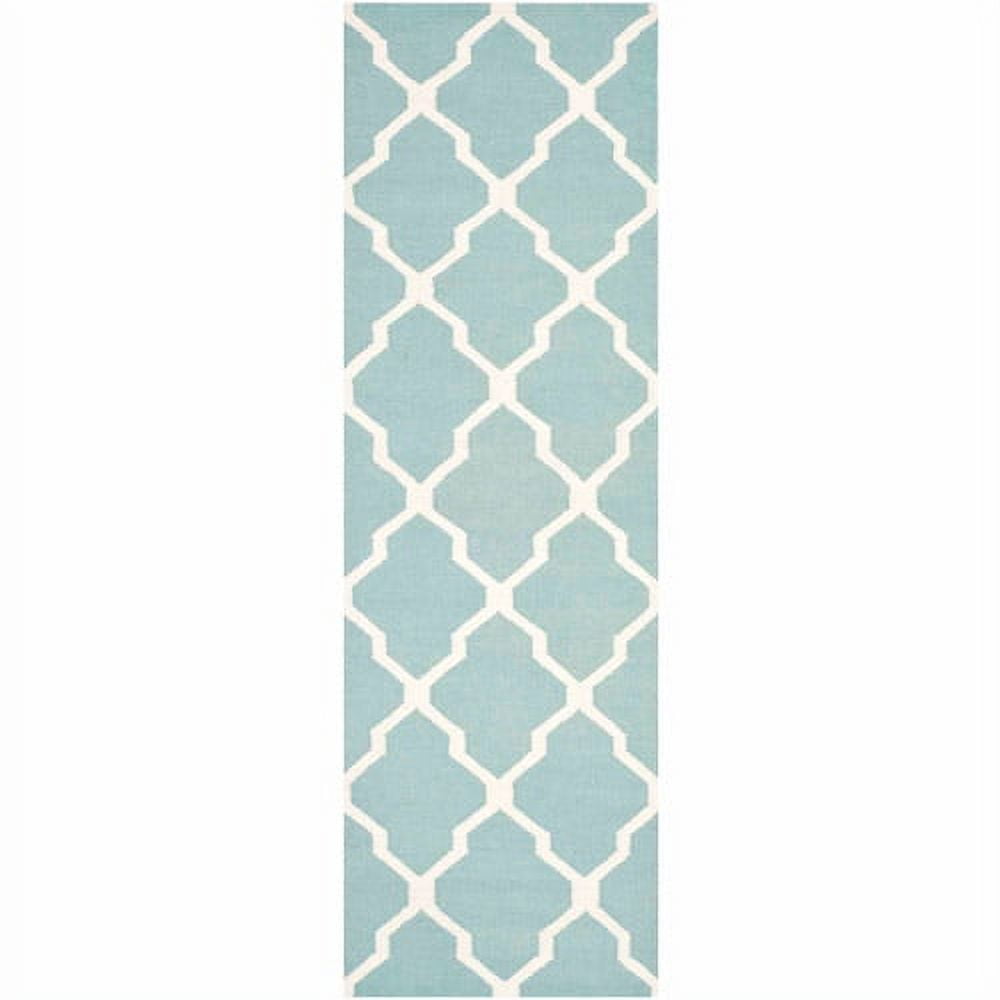 Handmade Light Blue/Ivory Wool Geometric Runner Rug 2'6" x 12'