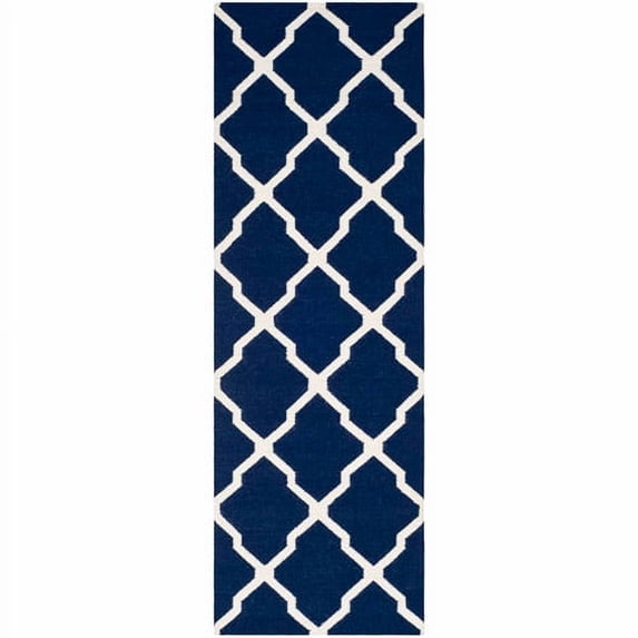 SAFAVIEH Dhurrie Tabitha Geometric Moroccan Wool Runner Rug, Navy/Ivory, 2'6" x 6'