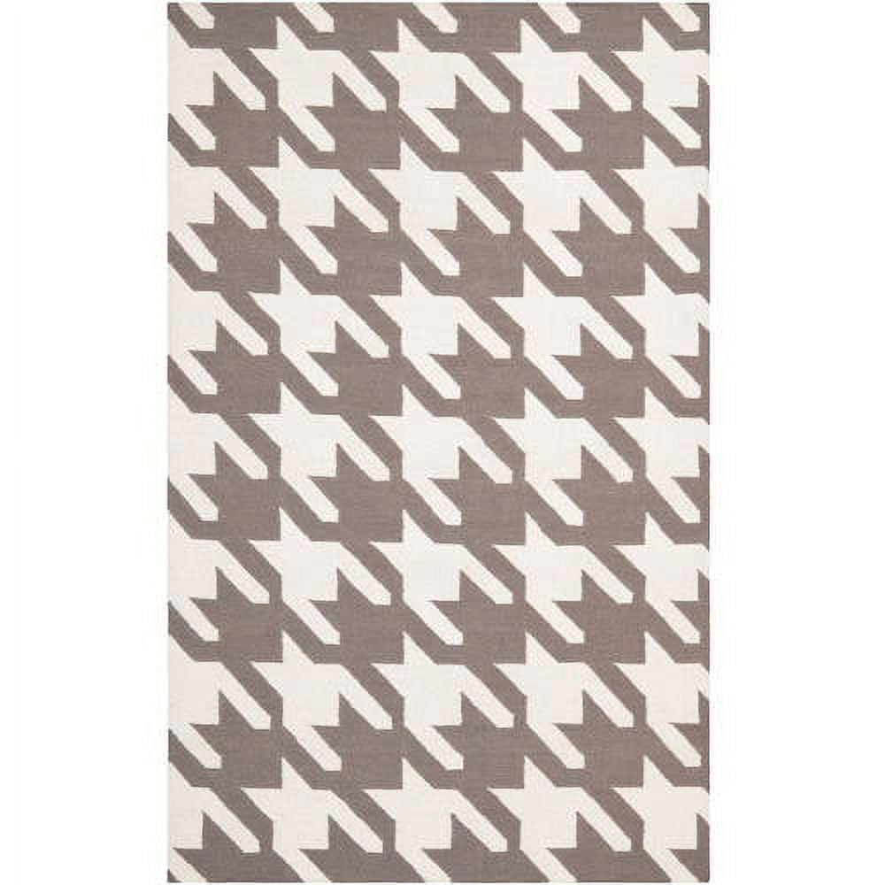 Gray and Ivory Geometric Flat Woven Wool Area Rug, 4' x 6'
