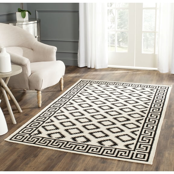 Safavieh Dhurries Terrance Geometric Wool Area Rug, Ivory/Black, 3' x 5'