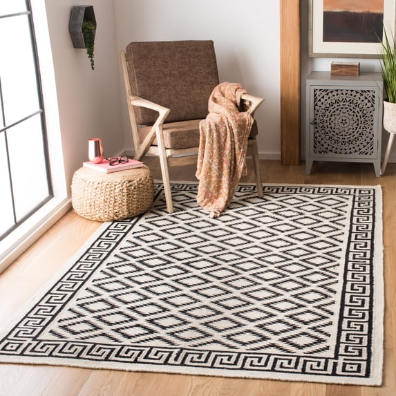 Safavieh Dhurries Terrance Geometric Wool Area Rug, Ivory/Black, 6' x 6' Square
