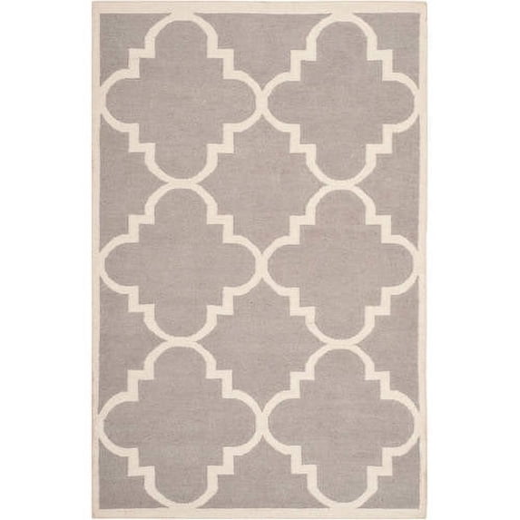 SAFAVIEH Dhurrie Tobias Geometric Moroccan Wool Area Rug, Dark Grey/Ivory, 4' x 6'