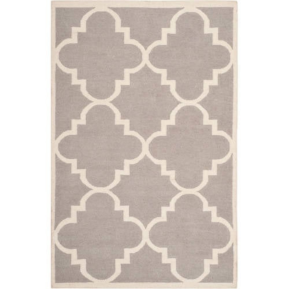 Handmade Dark Grey and Ivory Wool Geometric Area Rug