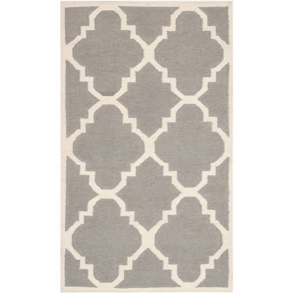 SAFAVIEH Dhurrie Tobias Geometric Moroccan Wool Area Rug, Grey/Ivory, 5' x 8'