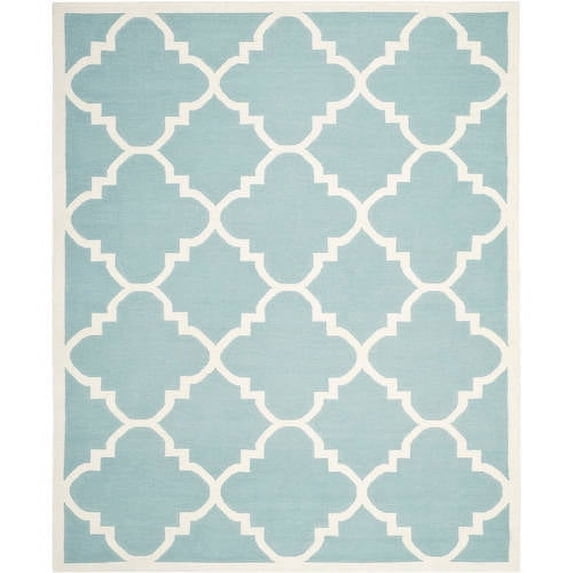 SAFAVIEH Dhurrie Tobias Geometric Moroccan Wool Area Rug, Light Blue/Ivory, 5' x 8'