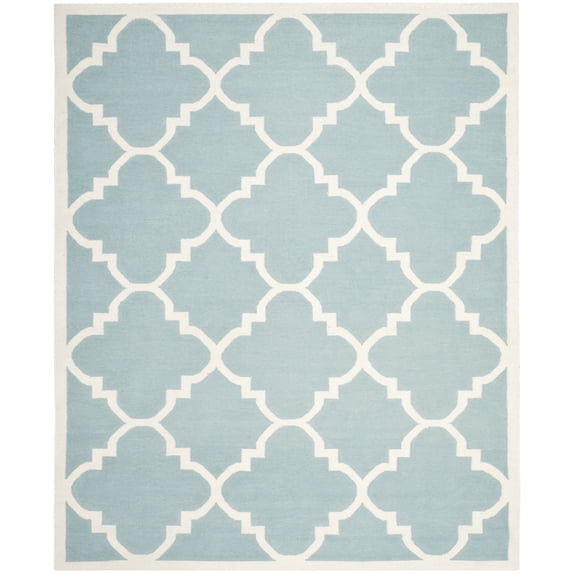 SAFAVIEH Dhurrie Tobias Geometric Moroccan Wool Area Rug, Light Blue/Ivory, 9' x 12'