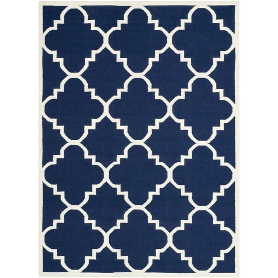 SAFAVIEH Dhurrie Tobias Geometric Moroccan Wool Area Rug, Navy/Ivory, 3' x 5'