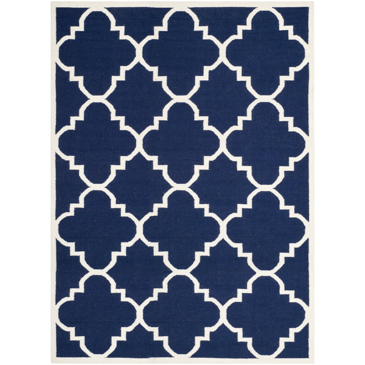 SAFAVIEH Dhurrie Tobias Geometric Moroccan Wool Area Rug, Navy/Ivory, 5' x 8'
