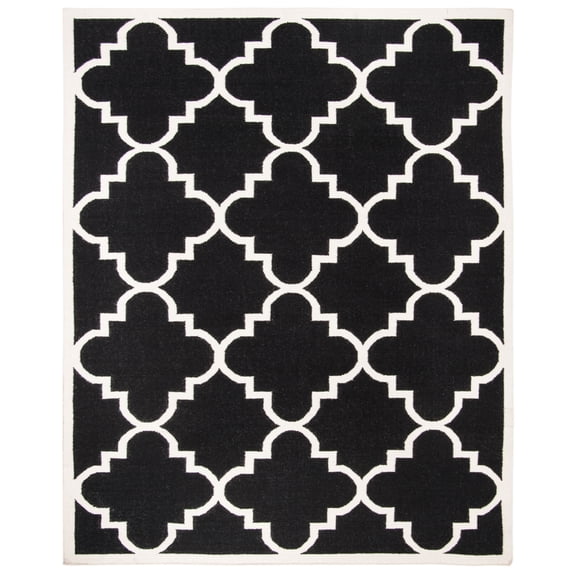 SAFAVIEH Dhurrie Tobias Geometric Moroccan Wool Runner Rug, Black/Ivory, 2'6" x 8'