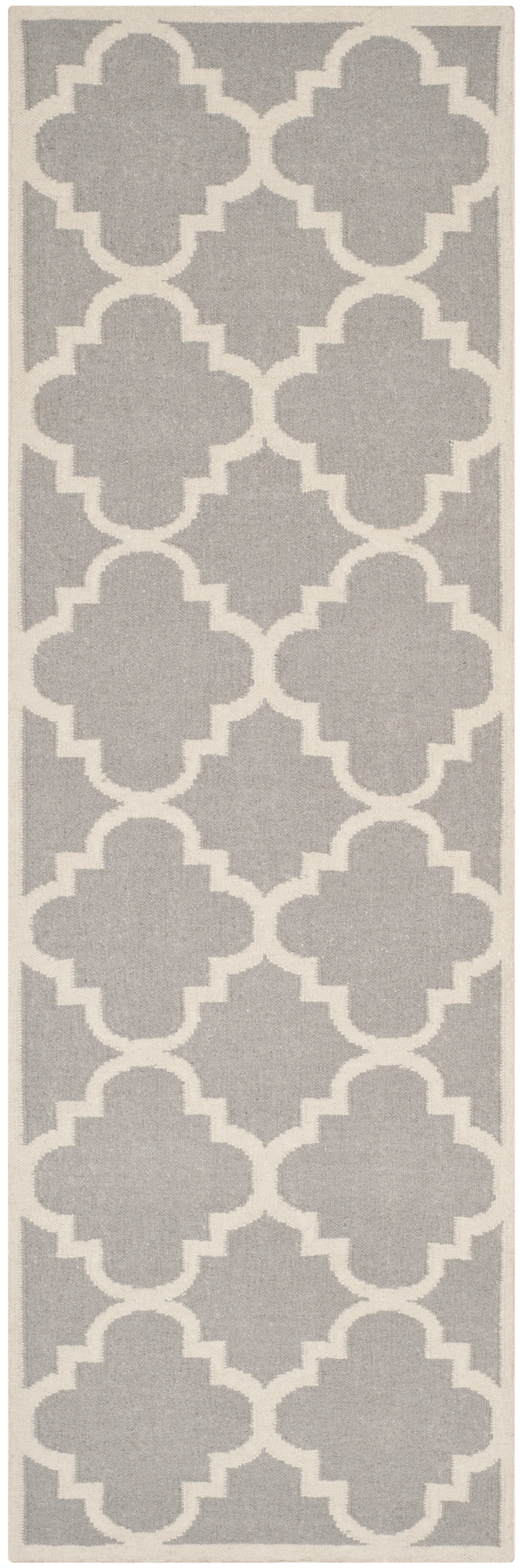 SAFAVIEH Dhurries Tobias Geometric Runner Rug, Dark Grey/Ivory, 2'6