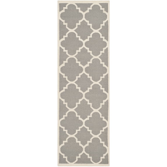 SAFAVIEH Dhurrie Tobias Geometric Moroccan Wool Runner Rug, Grey/Ivory, 2'6" x 10'
