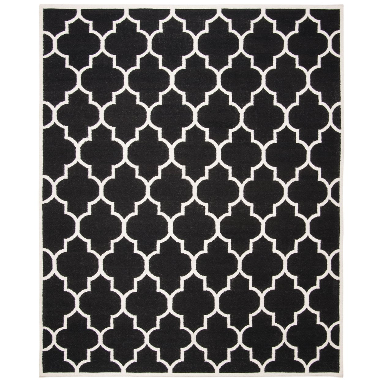 Black and Ivory Geometric Wool Square Area Rug, 6' x 6'
