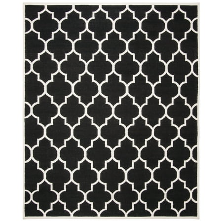 SAFAVIEH Dhurrie Toby Geometric Moroccan Wool Area Rug, Black/Ivory, 8' x 10'