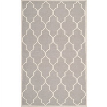 SAFAVIEH Dhurrie Toby Geometric Moroccan Wool Area Rug, Dark Grey/Ivory, 3' x 5'