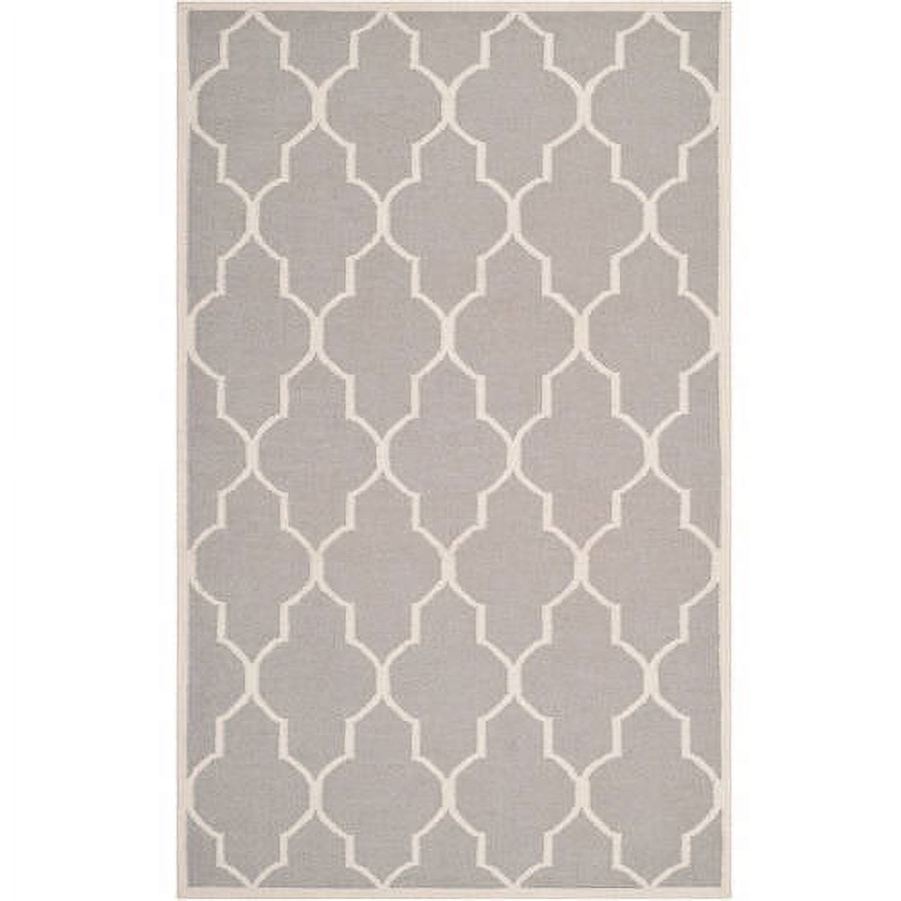 Handwoven Geometric Wool Area Rug in Dark Grey/Ivory, 5' x 8'