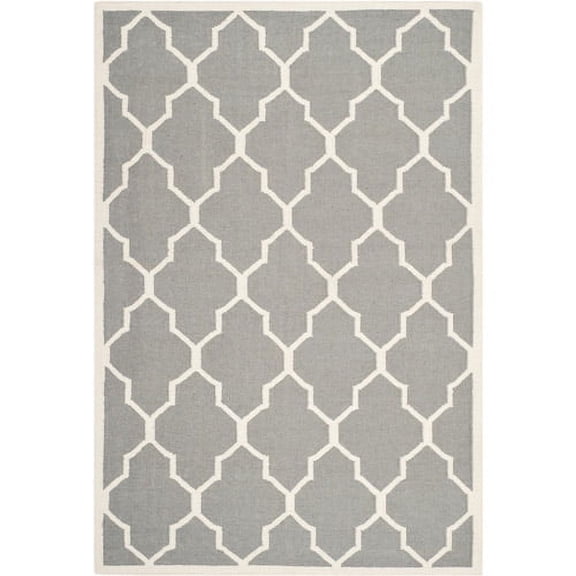 SAFAVIEH Dhurrie Toby Geometric Moroccan Wool Area Rug, Grey/Ivory, 5' x 8'