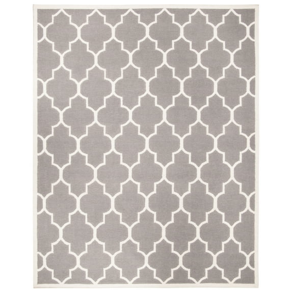SAFAVIEH Dhurrie Toby Geometric Moroccan Wool Area Rug, Grey/Ivory, 9' x 12'