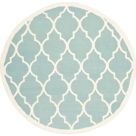 SAFAVIEH Dhurrie Toby Geometric Moroccan Wool Area Rug, Light Blue/Ivory, 6' x 6' Round
