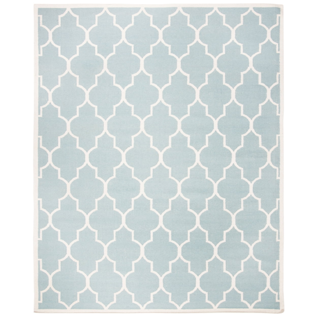 Light Blue and Ivory Wool Geometric Square Rug