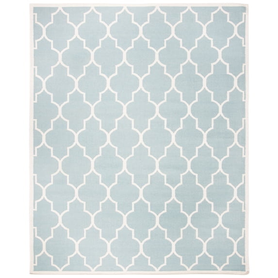 SAFAVIEH Dhurrie Toby Geometric Moroccan Wool Area Rug, Light Blue/Ivory, 6' x 6' Square