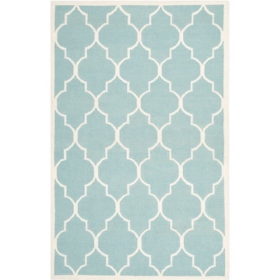 SAFAVIEH Dhurrie Toby Geometric Moroccan Wool Area Rug, Light Blue/Ivory, 6' x 9'