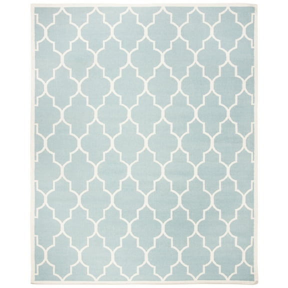 SAFAVIEH Dhurrie Toby Geometric Moroccan Wool Area Rug, Light Blue/Ivory, 8' x 10'