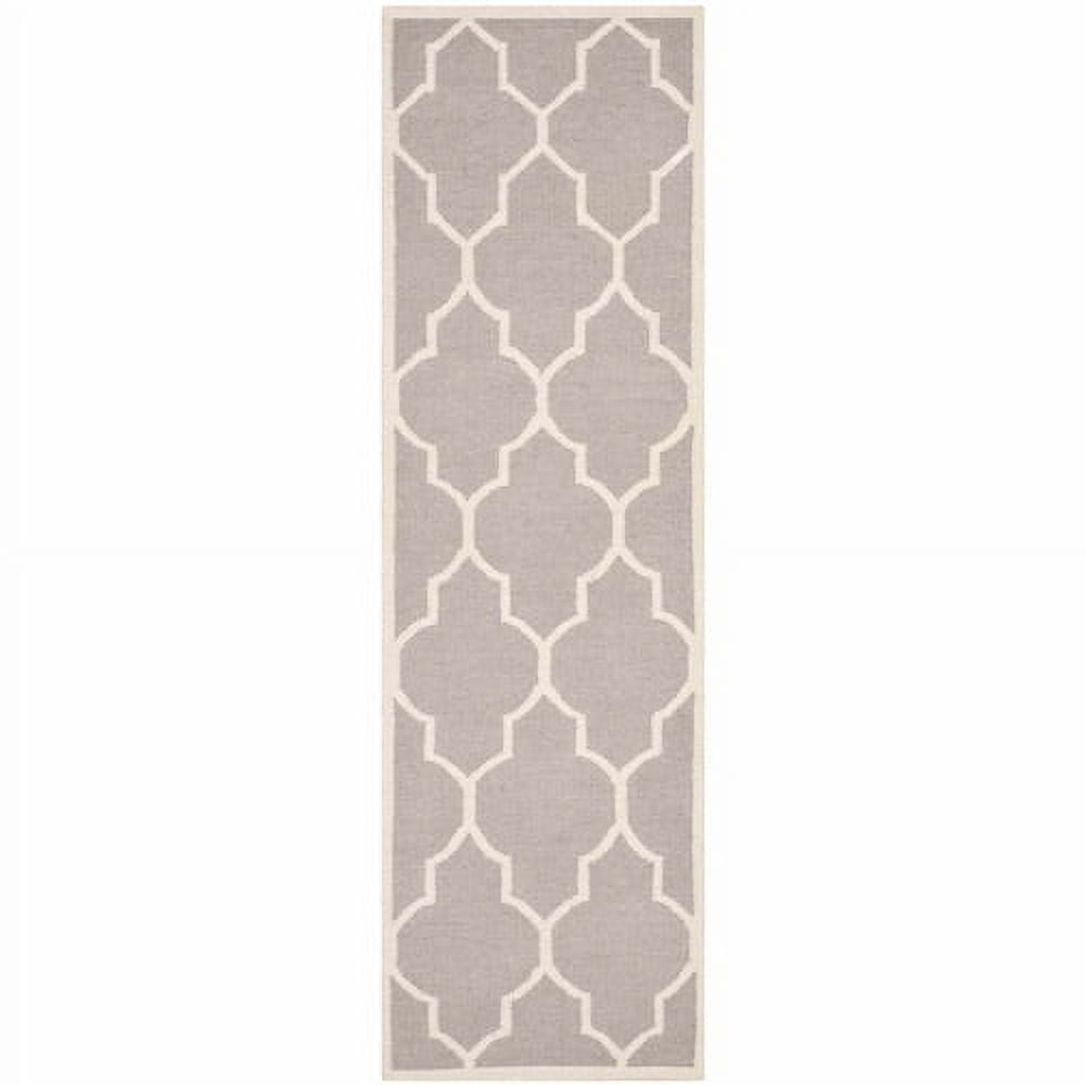 Handwoven Gray Geometric Wool Runner Rug 30" x 10"
